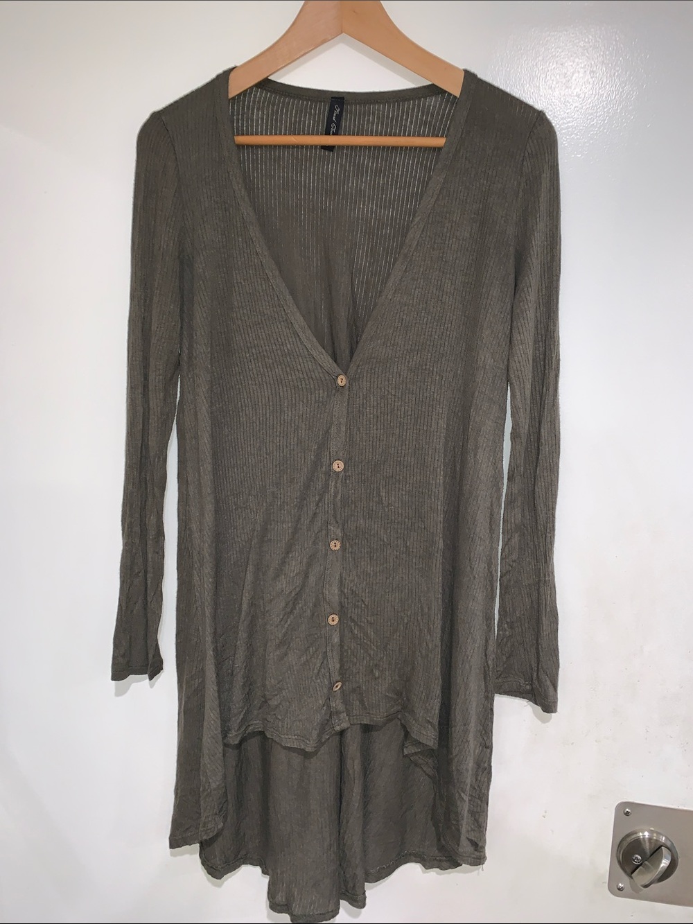 Final Touch Olive Green Long Ribbed Button-Front Cardigan